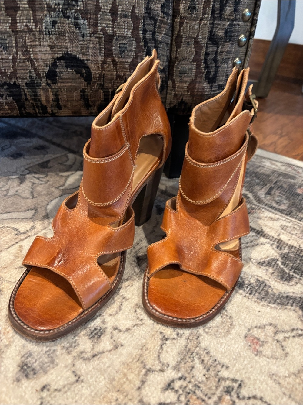 BedStu Women’s Brown Leather Cutout High-Heel Sandals